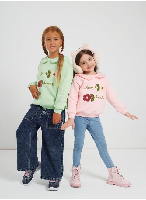 Girls  Printed Cotton sweatshirt-Rose