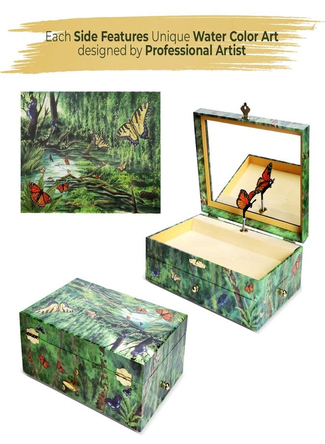 Enchantmints Musical Butterfly Jewelry Box Butterfly Spins to Music 3 Pullout Drawers - Image 2