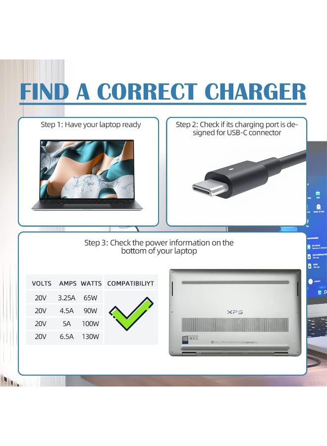 Zexen 130W USB C Laptop Charger Compatible with Dell XPS 15 17 Power Cord Fit for XPS 15 17 9500 9510 9520 9530 9700 9720 Precision 5530 2in1 5550 5750 3550 3560 Latitude 5420 5520 7310 9510 Laptop - Image 4