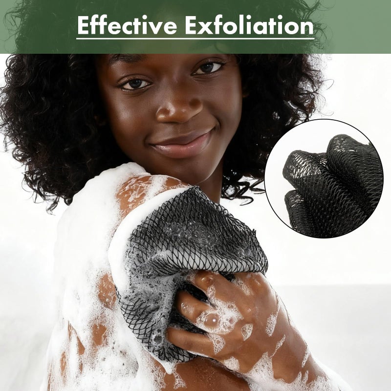 Bathway African Net Sponge Authentic with Handles (Set of 2), African Exfoliating Net Sponge, Exfoliating Body Scrubber Bath Sponge - Bathing Accessories with Storage Bag (Blue & Black) - Image 3