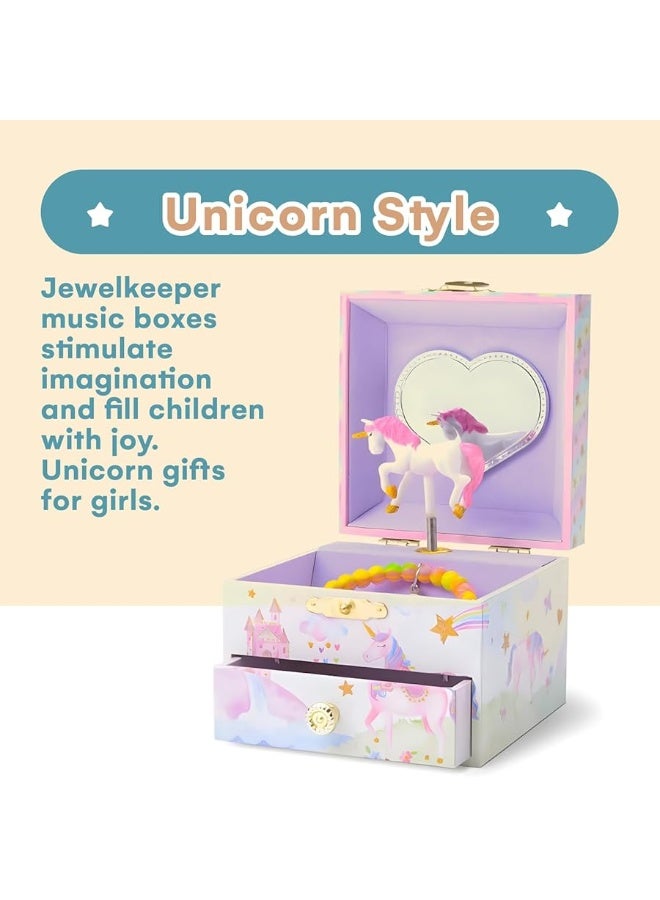 JewelKeeper Jewelkeeper Jewelry Box for Girls with 1 Drawer, Party Unicorn Musical Jewelry Boxes, Beautiful Dreamer Tune and Spinning Unicorn Doll - Image 2