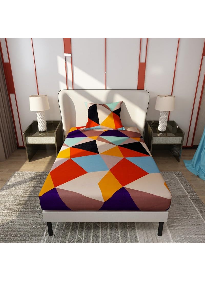 Glassiano Glassiano Velvet Vista Soft Feel Breathable Printed Premium Bedsheet for Single Bed with 1 Pillow Cover Print2  - Image 1