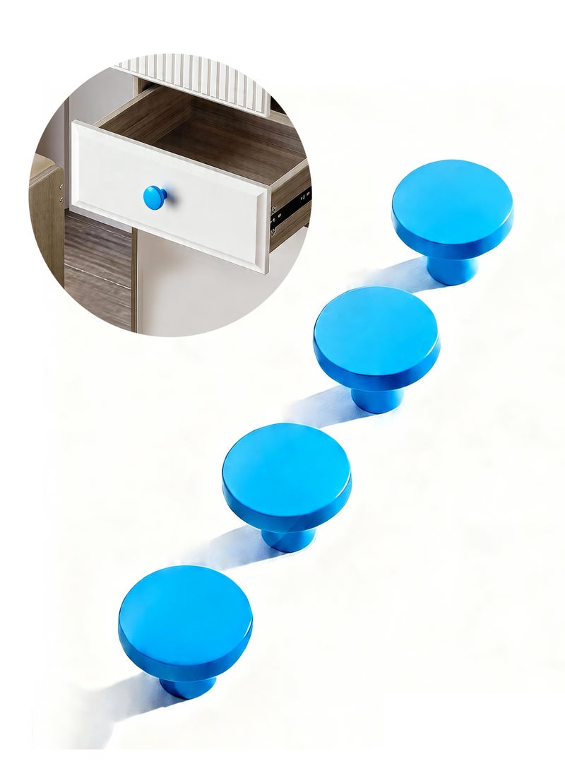 HomeNoor Matte Blue Round Cabinet Knob 4Pcs Set, 32mm Single Hole Dresser Drawer Knob Safety Anti Scratch Furniture Handle for Children Room Cabinet Cupboard - Image 1