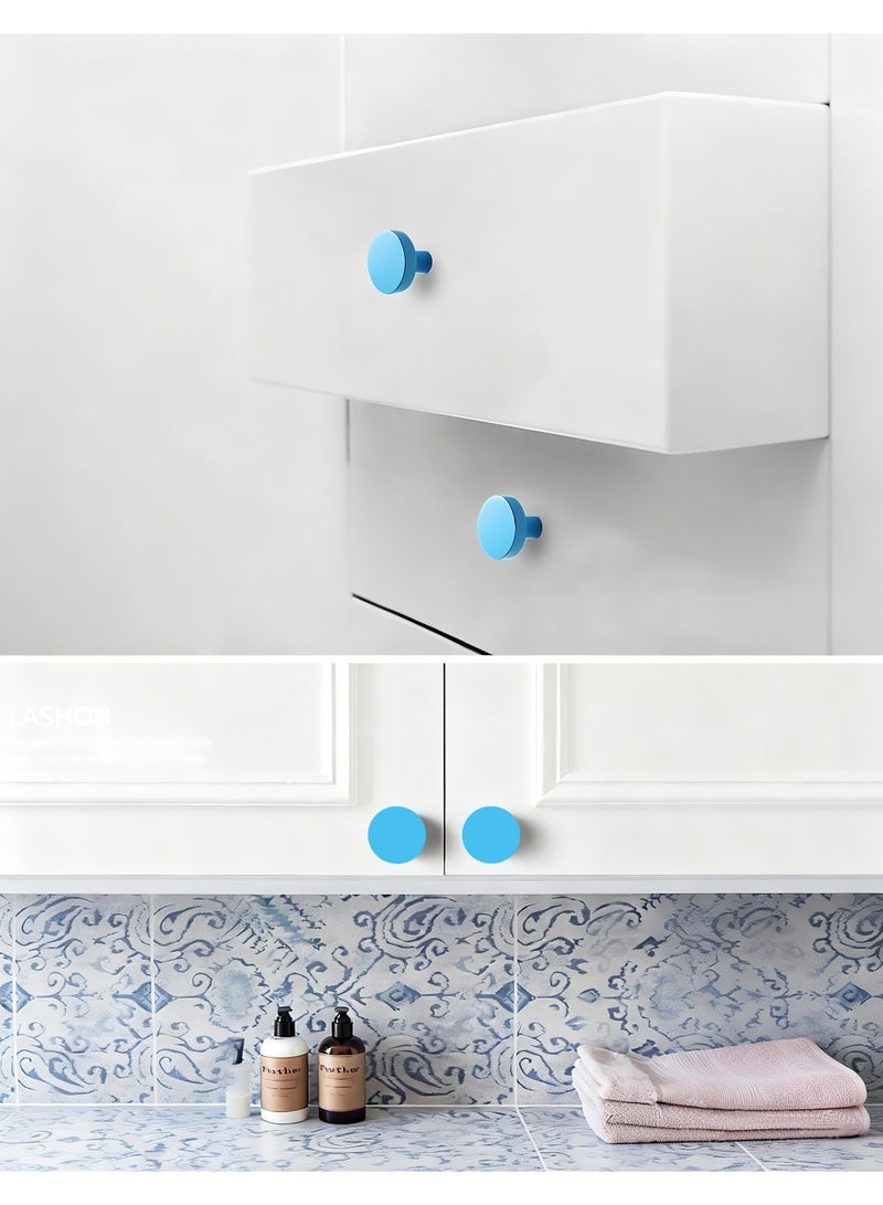 HomeNoor Matte Blue Round Cabinet Knob 4Pcs Set, 32mm Single Hole Dresser Drawer Knob Safety Anti Scratch Furniture Handle for Children Room Cabinet Cupboard - Image 5