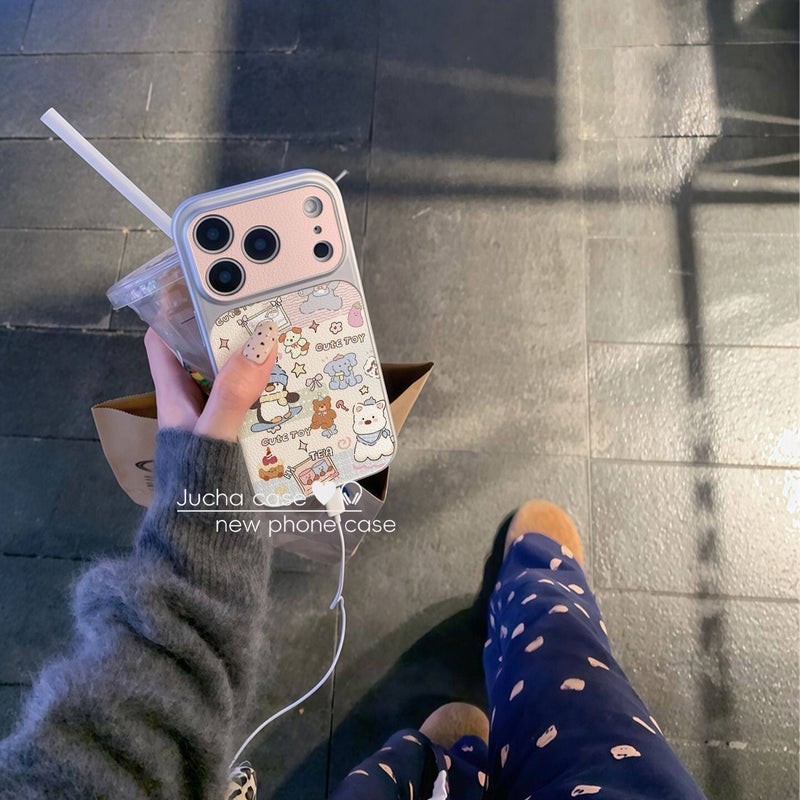 Cartoon Animals Suitable for Apple 17Promax Large Window Leather Phone Case Iphone16/15/14/13P - Image 3