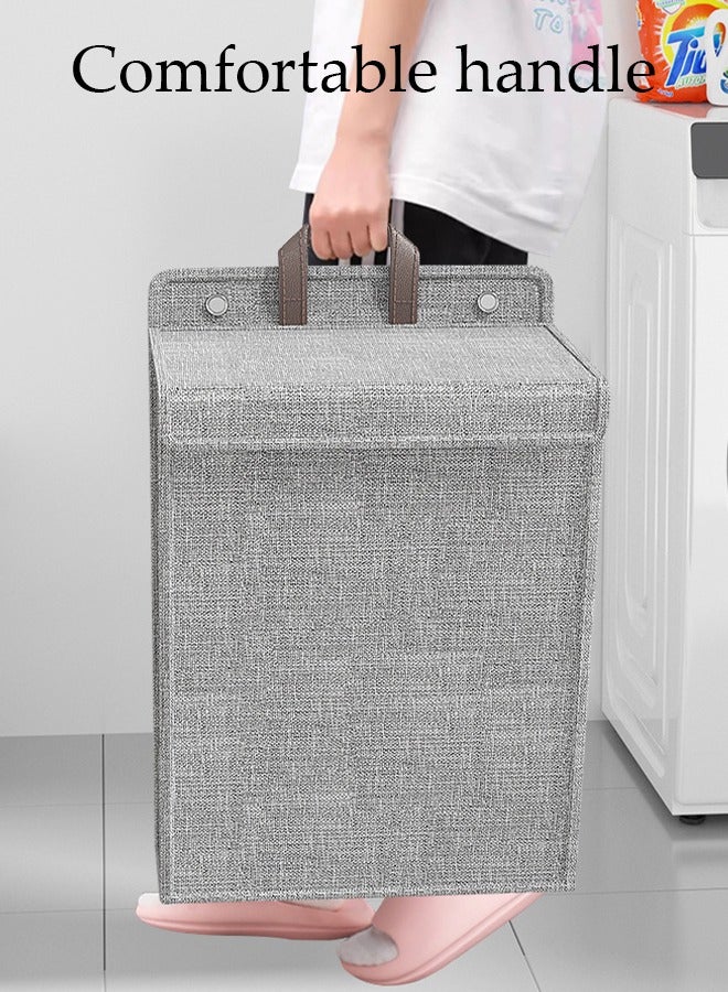 DUNISO Foldable Laundry Basket with Lid, Wall-mounted Folding Dirty Clothes Hampers,  Bathroom Storage Basket, Household Large-Capacity Storage Sundries Storage Basket, Space-Saving Laundry Hamper for Home, Laundry, Travel (Grey) - Image 5