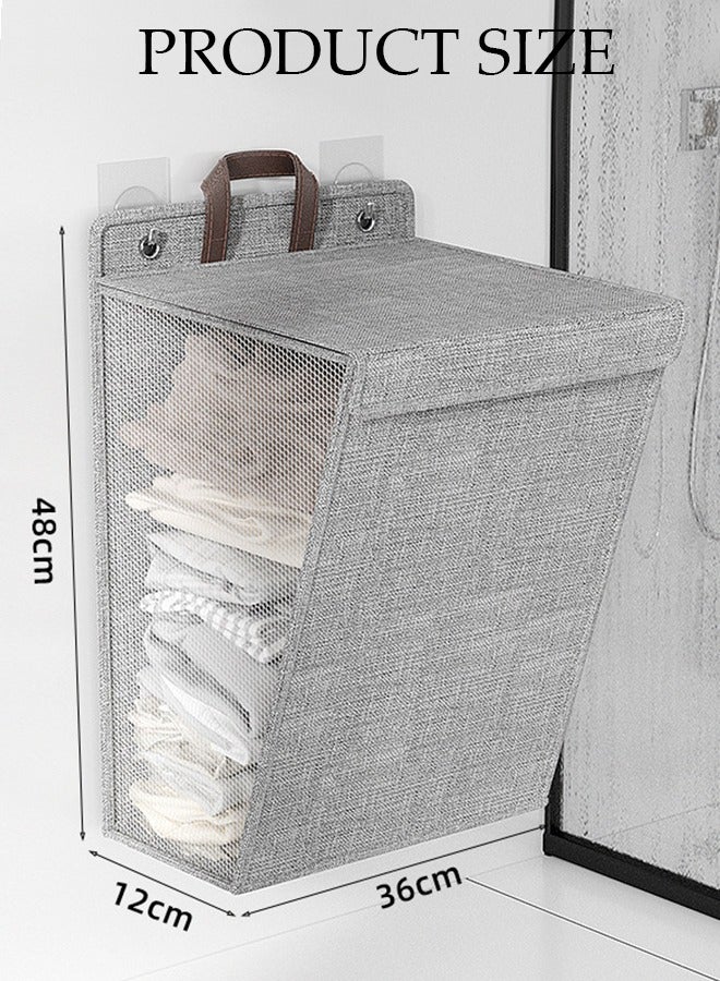 DUNISO Foldable Laundry Basket with Lid, Wall-mounted Folding Dirty Clothes Hampers,  Bathroom Storage Basket, Household Large-Capacity Storage Sundries Storage Basket, Space-Saving Laundry Hamper for Home, Laundry, Travel (Grey) - Image 3