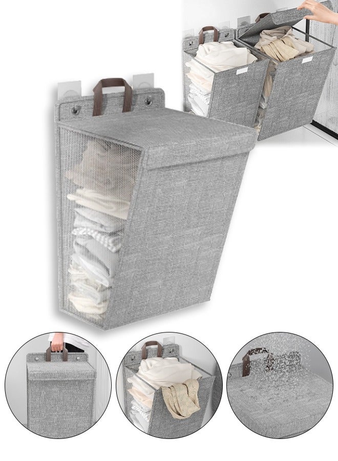DUNISO Foldable Laundry Basket with Lid, Wall-mounted Folding Dirty Clothes Hampers,  Bathroom Storage Basket, Household Large-Capacity Storage Sundries Storage Basket, Space-Saving Laundry Hamper for Home, Laundry, Travel (Grey) - Image 1