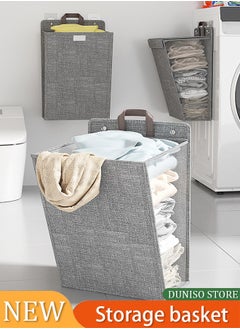 DUNISO Laundry Hamper Basket Fabric Collapsible Laundry Basket with Lid, Wall-mounted Folding Dirty Clothes Hampers Laundry Basket Organizer (Grey)  - Image 1