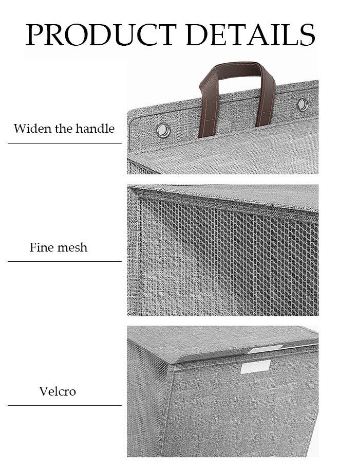 DUNISO - Laundry Hamper Basket Fabric Collapsible Laundry Basket with Lid, Wall-mounted Folding Dirty Clothes Hampers Laundry Basket Organizer (Grey) - Image 1