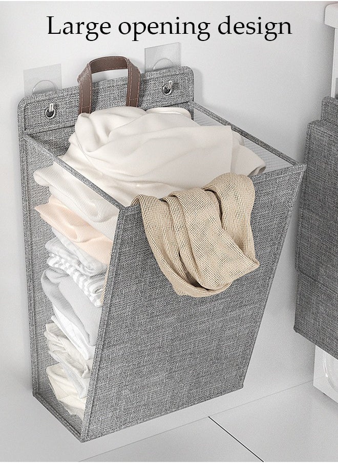 DUNISO - Laundry Hamper Basket Fabric Collapsible Laundry Basket with Lid, Wall-mounted Folding Dirty Clothes Hampers Laundry Basket Organizer (Grey) - Image 1