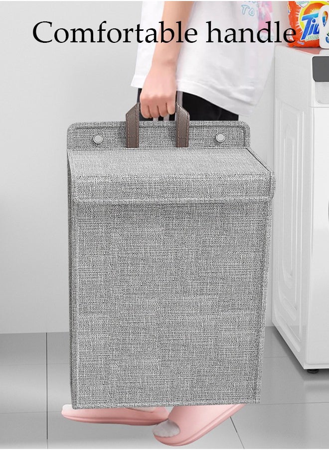 DUNISO - Laundry Hamper Basket Fabric Collapsible Laundry Basket with Lid, Wall-mounted Folding Dirty Clothes Hampers Laundry Basket Organizer (Grey) - Image 1