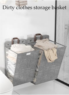 DUNISO Laundry Hamper Basket Fabric Collapsible Laundry Basket with Lid, Wall-mounted Folding Dirty Clothes Hampers Laundry Basket Organizer (Grey)  - Image 5