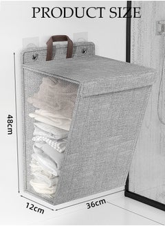 DUNISO Laundry Hamper Basket Fabric Collapsible Laundry Basket with Lid, Wall-mounted Folding Dirty Clothes Hampers Laundry Basket Organizer (Grey)  - Image 4