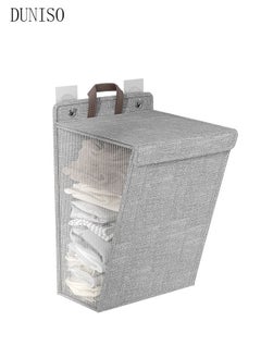 DUNISO Laundry Hamper Basket Fabric Collapsible Laundry Basket with Lid, Wall-mounted Folding Dirty Clothes Hampers Laundry Basket Organizer (Grey)  - Image 3