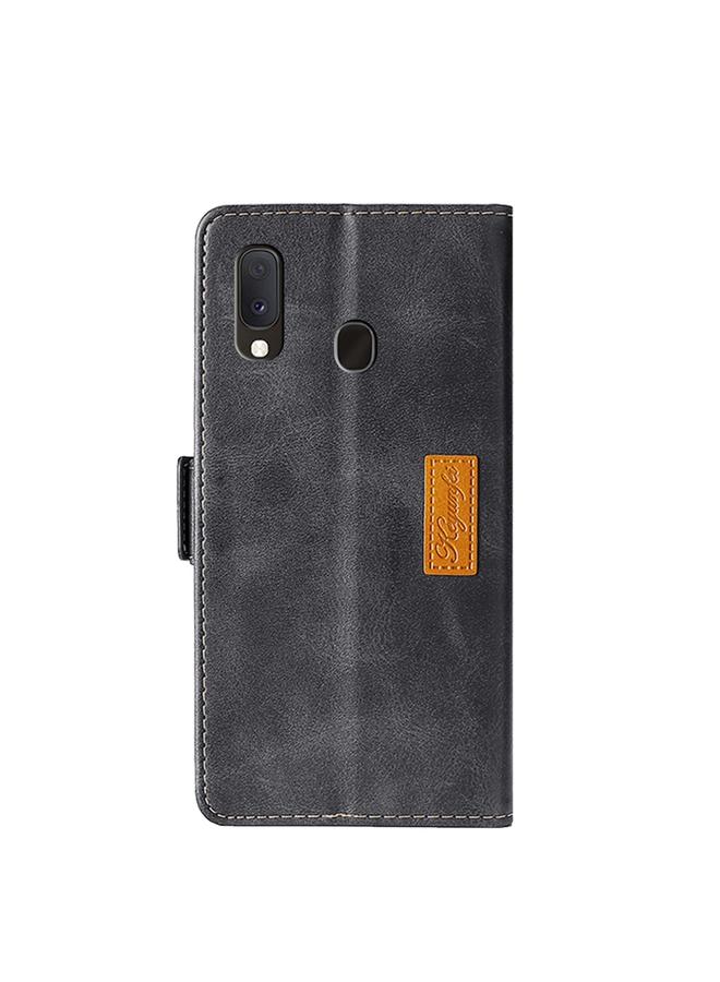 اس-توب جراب لهاتف Samsung Galaxy A20e بتصميم كلاسيكي بلون متباين مع مشبك جانبي وغطاء جلدي قلاب أفقي مع حامل وفتحات للبطاقات ومحفظة - Image 3