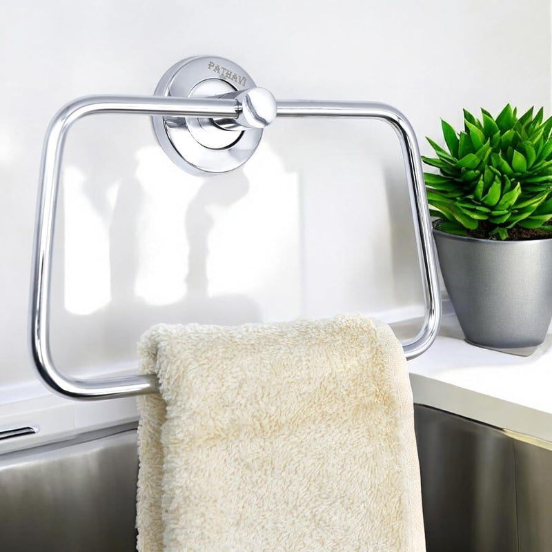 Pathavi Stainless Steel Towel Holder for Bathroom | Wash Basin | Towel Hanger | Napkin Holder for Wash Basin | Towel Ring| Bathroom Accessories (Triangular, Chrome Finish, Pack of 1) - Image 2