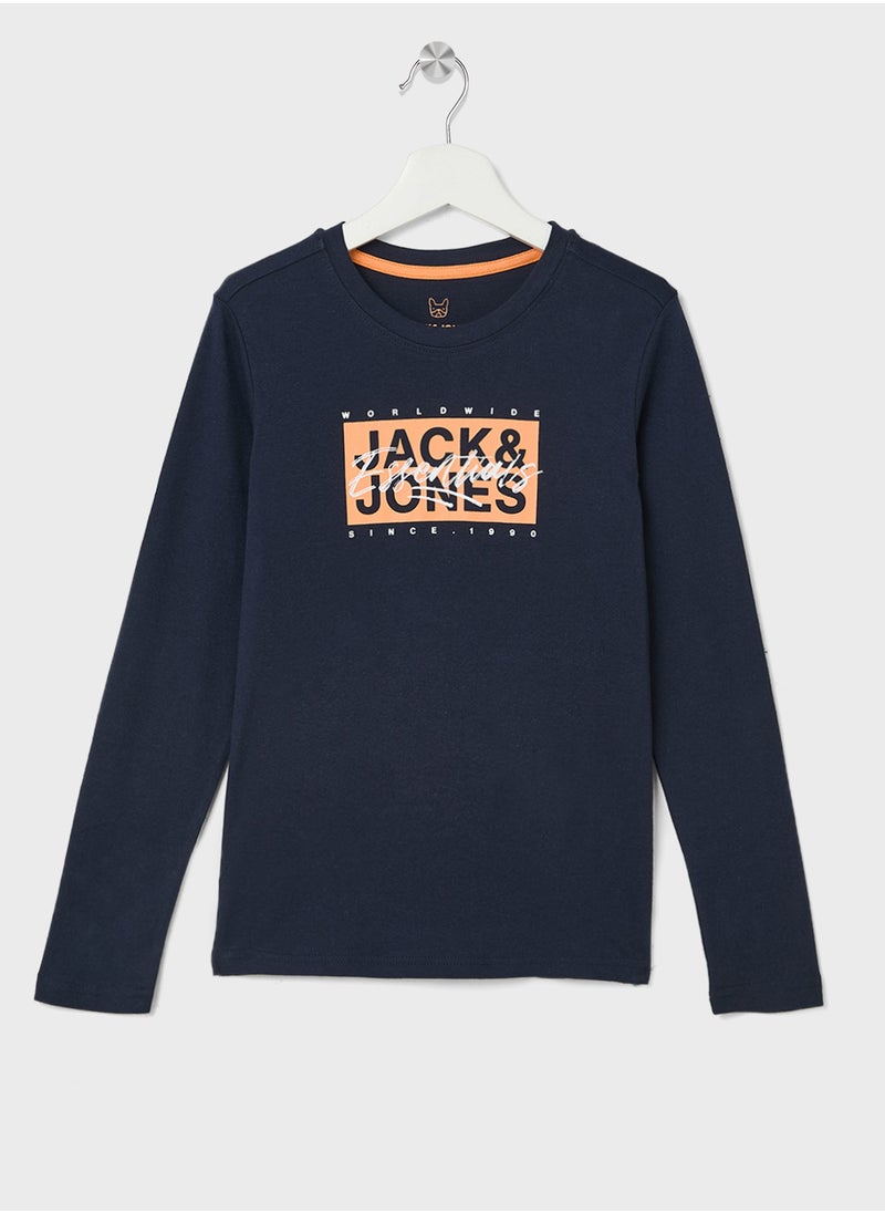 Jack & Jones Junior - Kids Logo Print Crew Neck T-Shirt - Image 1