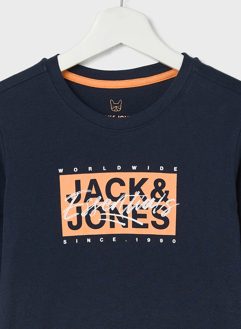 جاك وجونز جونيور Kids Logo Print Crew Neck T-Shirt