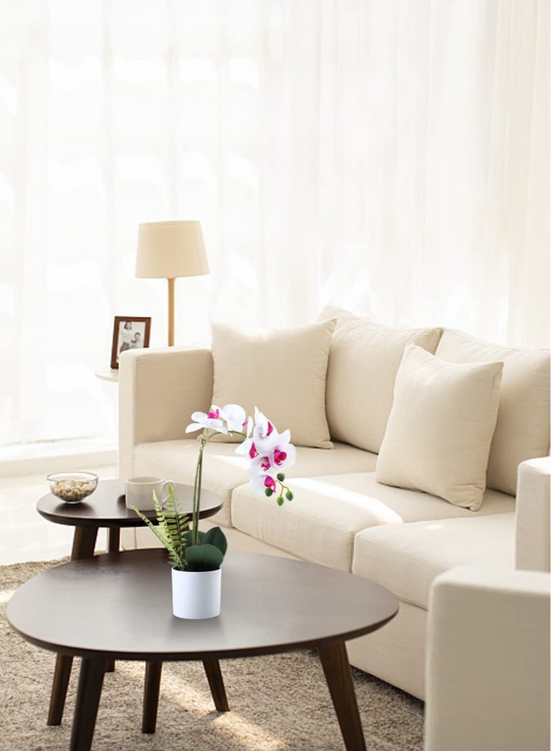 SOLARAE Fake Orchid in Pot, White Orchid Artificial Flower Arrangements Realist Fake Plant Decoration Potted Faux Flower, 15â€�, White Orchid - Image 2