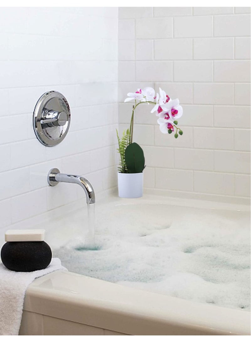 SOLARAE Fake Orchid in Pot, White Orchid Artificial Flower Arrangements Realist Fake Plant Decoration Potted Faux Flower, 15â€�, White Orchid - Image 3