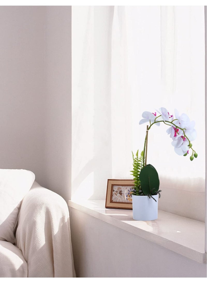 SOLARAE Fake Orchid in Pot, White Orchid Artificial Flower Arrangements Realist Fake Plant Decoration Potted Faux Flower, 15â€�, White Orchid - Image 4