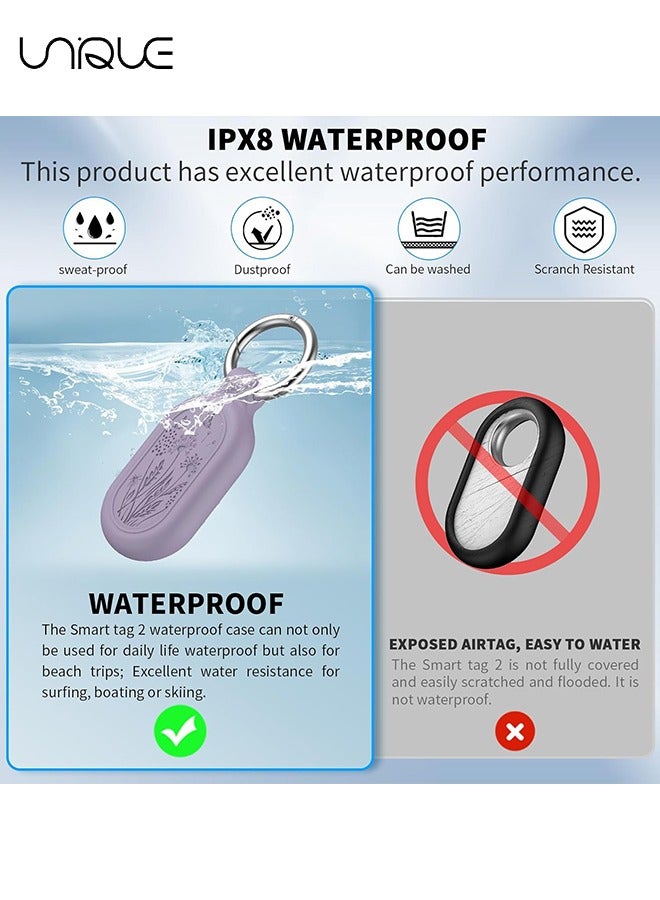 Unique 2 Pack - for Samsung Galaxy SmartTag 2 Case,Waterproof Full Protective Silicone Case Anti-Lost Scratch Resistant Protective Cover for Galaxy SmartTag 2 Case for Keys Pets Luggage Wallet (Purple+Pink) - Image 4
