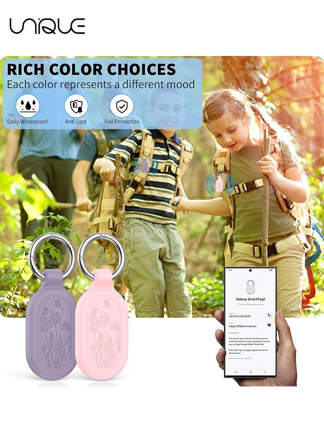 Unique 2 Pack - for Samsung Galaxy SmartTag 2 Case,Waterproof Full Protective Silicone Case Anti-Lost Scratch Resistant Protective Cover for Galaxy SmartTag 2 Case for Keys Pets Luggage Wallet (Purple+Pink) - Image 5