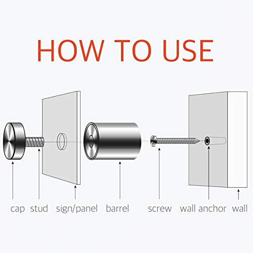 Lantee 5/8" x 1" Wall Standoff Mounts Screws, Lantee 8 Pcs 16 x 25mm Stainless Steel Mounting Hardware Bolts for Signs, Glass, Acrylic, Graphics, Panels - Image 4