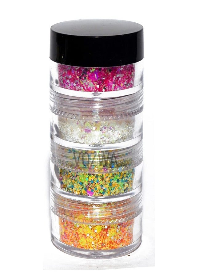 Vozwa 4 in 1 Eyeshadow Chunky and Fine Glitter Mix - (Pink + White + Green + Orange) - Image 1