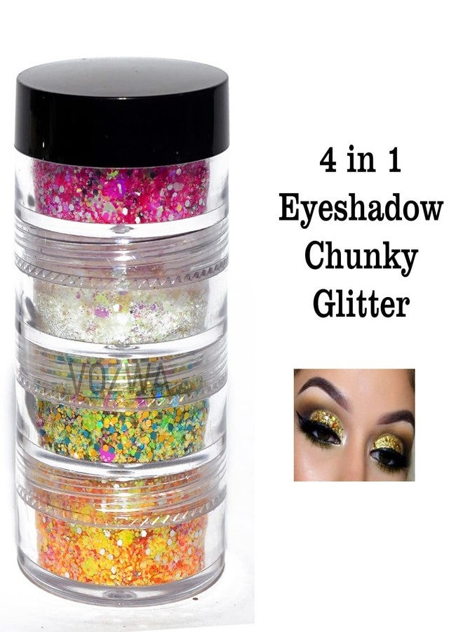 Vozwa 4 in 1 Eyeshadow Chunky and Fine Glitter Mix - (Pink + White + Green + Orange) - Image 5