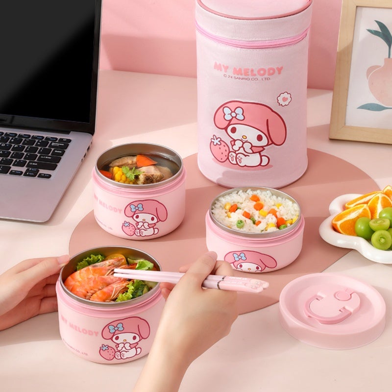 Pink Insulated Lunch Box: 3-Layer Stainless Steel Container - Microwave-Safe & Lightweight 660g Portable Meal Carrier for Office Workers - Image 4