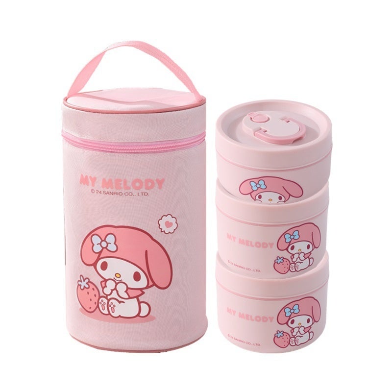 Pink Insulated Lunch Box: 3-Layer Stainless Steel Container - Microwave-Safe & Lightweight 660g Portable Meal Carrier for Office Workers - Image 1