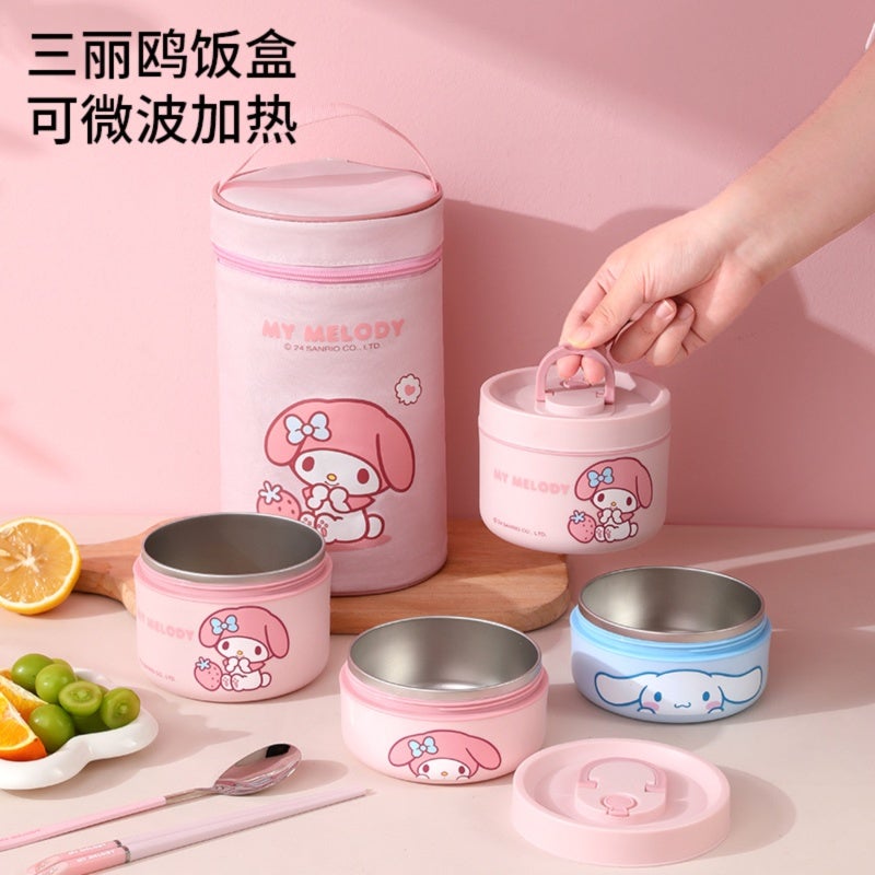 Pink Insulated Lunch Box: 3-Layer Stainless Steel Container - Microwave-Safe & Lightweight 660g Portable Meal Carrier for Office Workers - Image 2