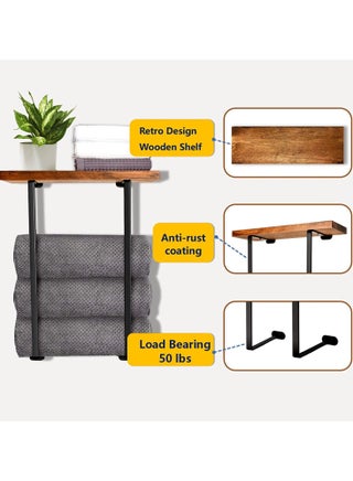 Towel Rack for Bathroom Wall Mounted, Hanging Towel Storage with Wooden Shelf, Wall Towel Holder, Rust-Proof Metal, Black Minimalist Storage Organizer for Large Towels, Hand Towels, Small Towels, Sp - pzsku/Z9EC4E8B58DBBCE787F4EZ/45/1748132642/366692a2-b311-46d9-94bf-8460d46c6ba7