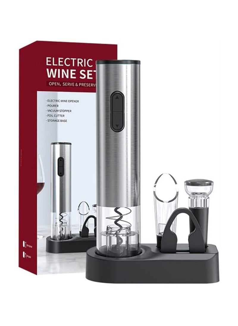 Y&D Electric  Bottle Opener, Automatic One-Button Corkscrew Openers Kit, Vacuum Stoppers, Aerator Pourer Set Gift for Lovers, Household Kitchen Party Bar (Stainless Steel)  - Image 1