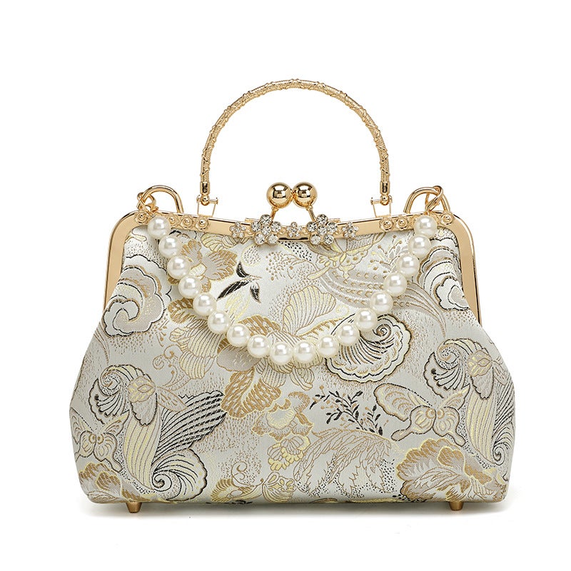 Ethnic Style 2025 Chinese Style Celebrity Cheongsam Flower Clamp Bag Lace Hanfu Ancient Style National Style Portable Banquet Bag - Image 3