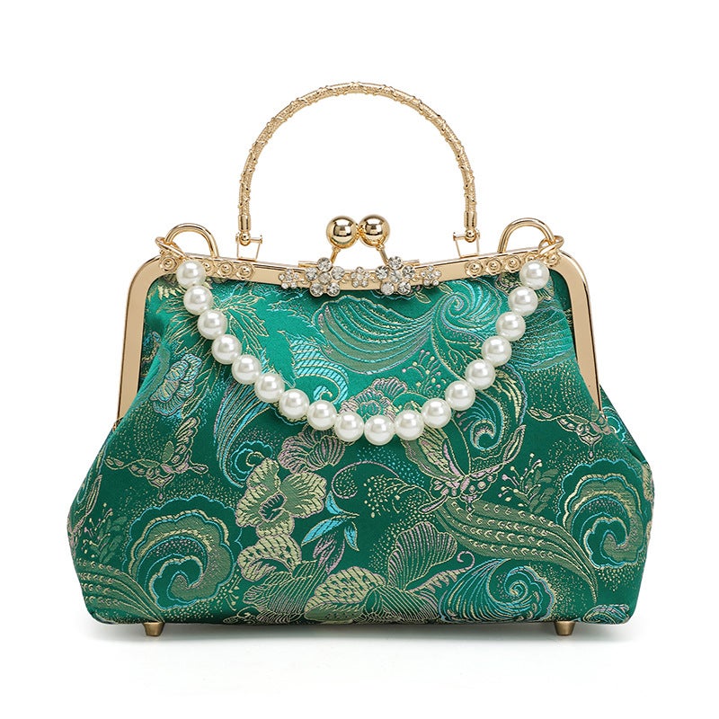 Ethnic Style 2025 Chinese Style Celebrity Cheongsam Flower Clamp Bag Lace Hanfu Ancient Style National Style Portable Banquet Bag - Image 4