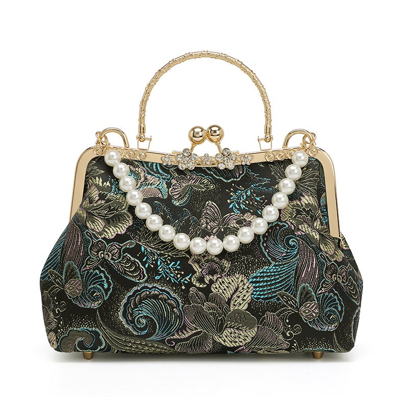 Ethnic Style 2025 Chinese Style Celebrity Cheongsam Flower Clamp Bag Lace Hanfu Ancient Style National Style Portable Banquet Bag - Image 5