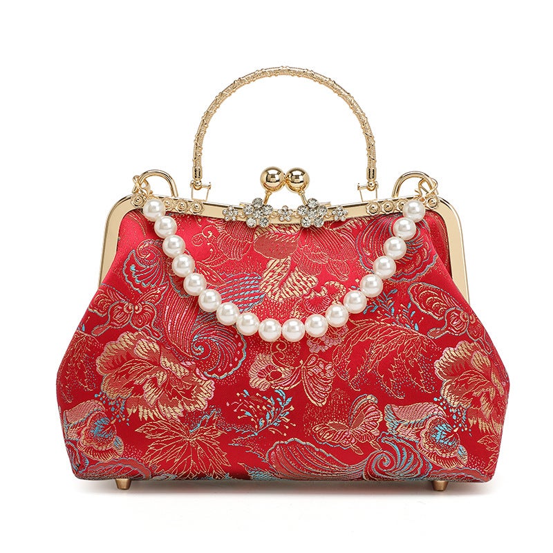 Ethnic Style 2025 Chinese Style Celebrity Cheongsam Flower Clamp Bag Lace Hanfu Ancient Style National Style Portable Banquet Bag - Image 2