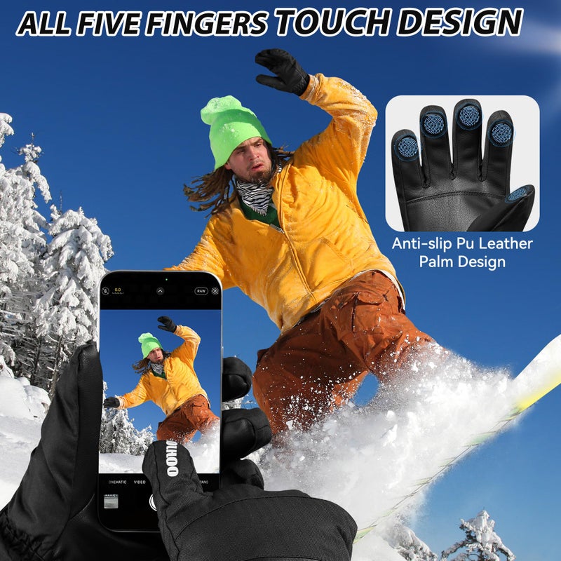 HOIHOO Snow Gloves - 3M Thinsulate Waterproof Winter Snowboarding Gloves for Men & Women, Ski Glove for Cold Weather (Black-1, Medium) - Image 4