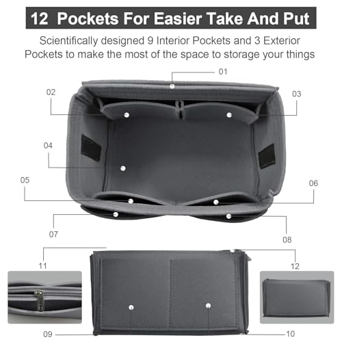 OMYSTYLE Darkgrey Large Organizer Insert, Felt Tote Bag Organizer Insert with 5 Sizes, Handbag Dividers for Inside Purse, Compatible with Longchamp, Neverful, Speedy and More - Image 2