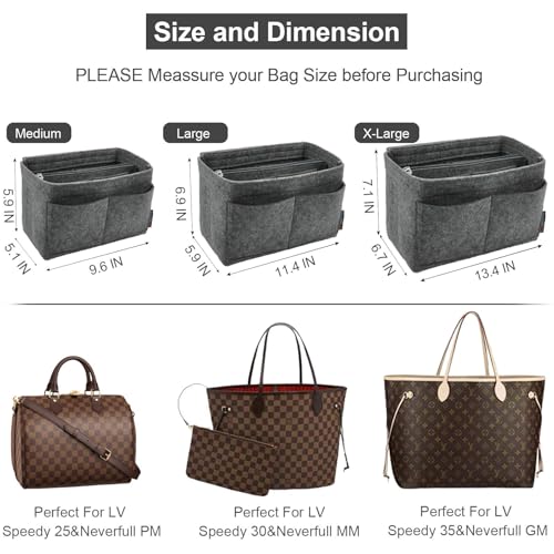 OMYSTYLE Darkgrey Large Organizer Insert, Felt Tote Bag Organizer Insert with 5 Sizes, Handbag Dividers for Inside Purse, Compatible with Longchamp, Neverful, Speedy and More - Image 3
