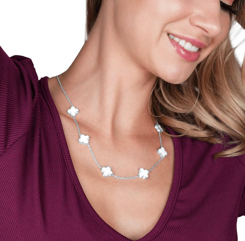 SHINYY Four Leaf Clover Choker Necklace for Women | 18K Gold Plated Lucky 4 Leaf Jewelry | Trendy Gifts for Her (Silver White Choker) - Image 2