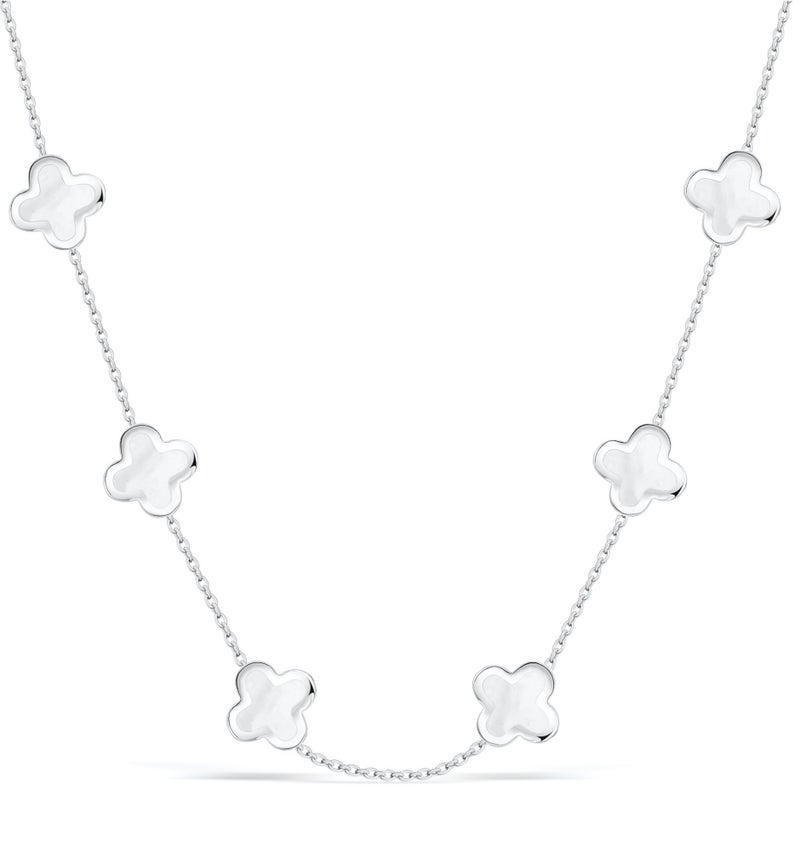 SHINYY Four Leaf Clover Choker Necklace for Women | 18K Gold Plated Lucky 4 Leaf Jewelry | Trendy Gifts for Her (Silver White Choker) - Image 1