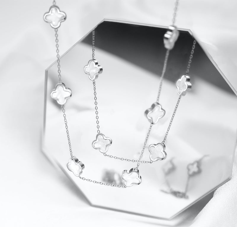 SHINYY Four Leaf Clover Choker Necklace for Women | 18K Gold Plated Lucky 4 Leaf Jewelry | Trendy Gifts for Her (Silver White Choker) - Image 5
