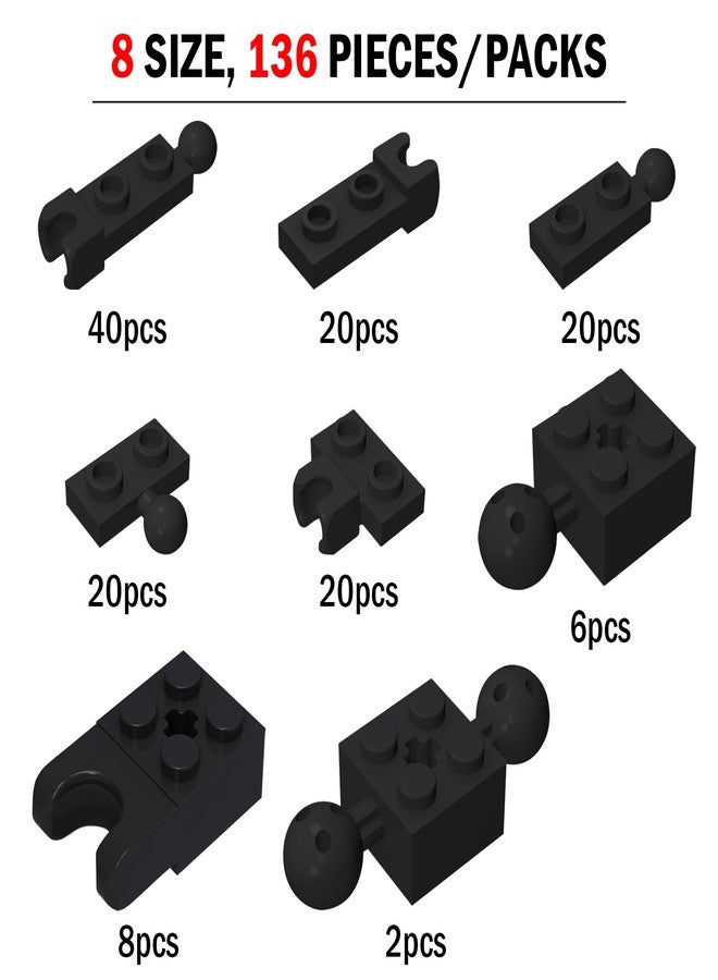 HIGH GODO 136 Piece Classic Building Ball Joint Plate Bulk, 8 Sizes Model Ball and Socket Joints, Compatible with Lego Parts and Pieces (Black) - Image 2
