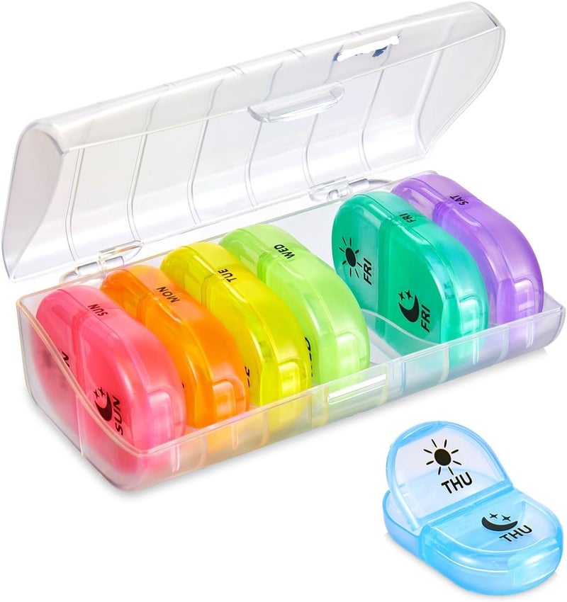 INKULTURE Weekly Medicine Organizer Box 02 Times a Day,Daily Tablets Container Case Travel Pill Box For 07 days | Clear And Multicolor | 01 Pcs - Image 1