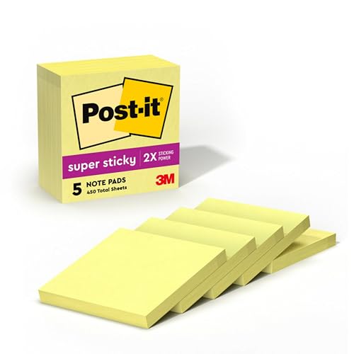 Post It Postit Super Sticky Notes 5 Sticky Note Pads 3 x 3 in School Supplies Office Products Sticky Notes for Vertical Surfaces Monitors Walls and WindowsCanary Yellow - Image 1
