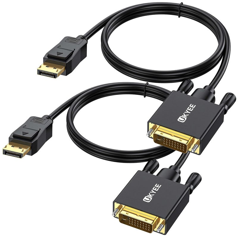 UKYEE Displayport to DVI Cable 6 Feet/1.83M 2-Pack, Display Port(DP) to DVI-d Male to Male Adapter Cable Compatible with PC, Laptop, HDTV, Projector, Monitor, More- Gold-Plated - Image 1